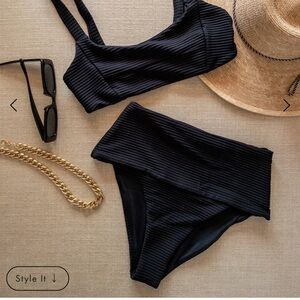 L space Black Ribbed Women's bikini top